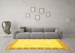 Machine Washable Abstract Yellow Modern Rug in a Living Room, wshabs3487yw