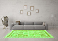 Machine Washable Abstract Green Modern Rug, wshabs3488grn