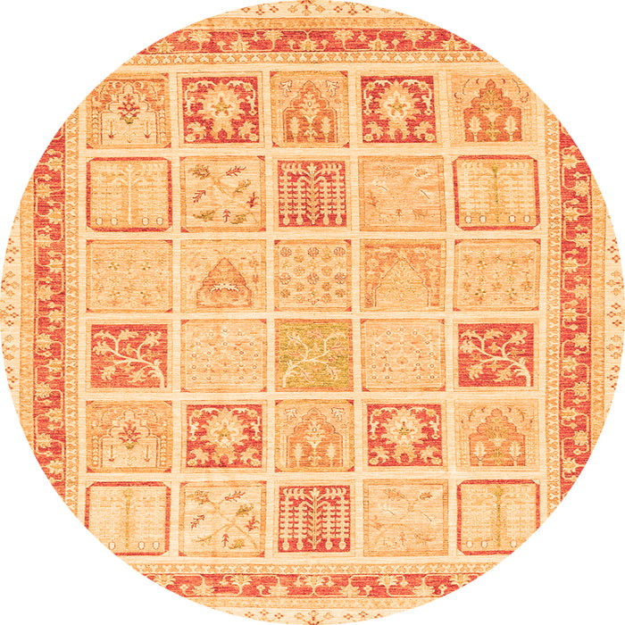 Round Machine Washable Abstract Orange Modern Area Rugs, wshabs3488org