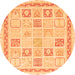 Round Machine Washable Abstract Orange Modern Area Rugs, wshabs3488org