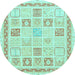 Round Machine Washable Abstract Light Blue Modern Rug, wshabs3488lblu