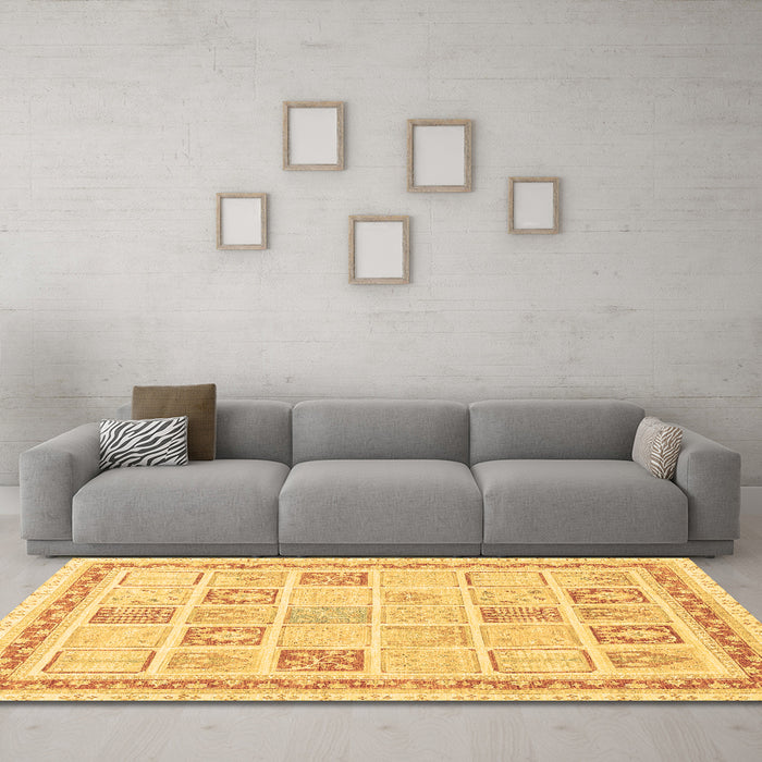 Machine Washable Abstract Brown Modern Rug in a Living Room,, wshabs3488brn