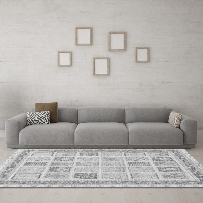 Machine Washable Abstract Gray Modern Rug in a Living Room,, wshabs3488gry