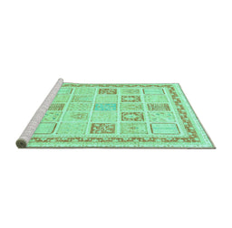 Sideview of Machine Washable Abstract Turquoise Modern Area Rugs, wshabs3488turq