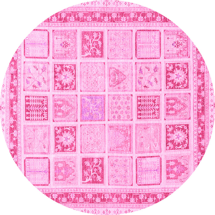 Round Machine Washable Abstract Pink Modern Rug, wshabs3488pnk