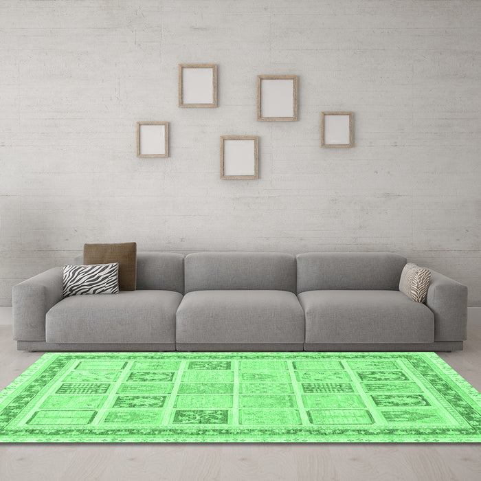 Machine Washable Abstract Emerald Green Modern Area Rugs in a Living Room,, wshabs3488emgrn