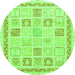 Round Machine Washable Abstract Green Modern Area Rugs, wshabs3488grn