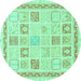 Round Abstract Turquoise Modern Rug, abs3488turq