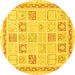 Round Machine Washable Abstract Yellow Modern Rug, wshabs3488yw