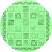 Round Abstract Emerald Green Modern Rug, abs3488emgrn