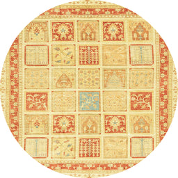 Round Machine Washable Abstract Mustard Yellow Rug, wshabs3488