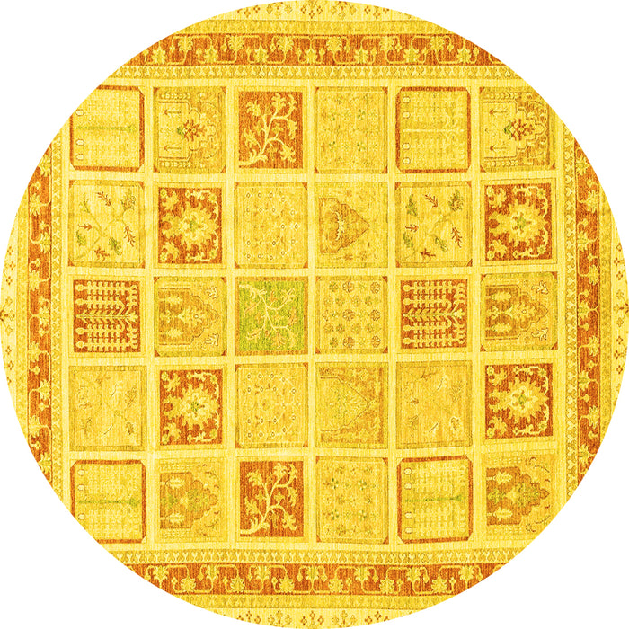 Round Abstract Yellow Modern Rug, abs3488yw