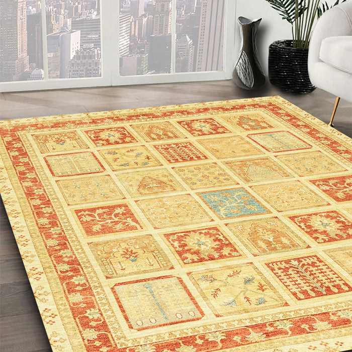 Machine Washable Abstract Mustard Yellow Rug in a Family Room, wshabs3488
