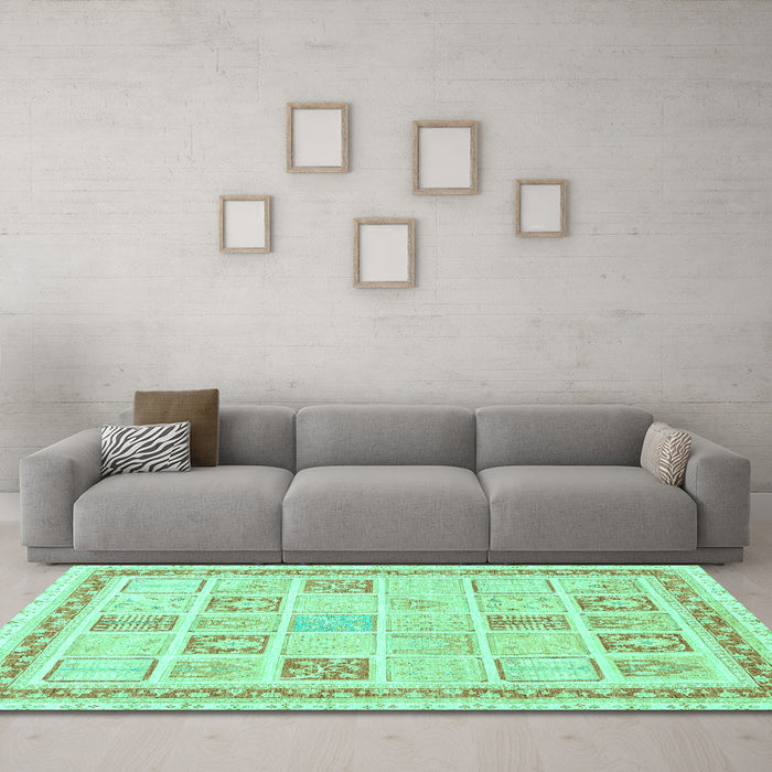 Machine Washable Abstract Turquoise Modern Area Rugs in a Living Room,, wshabs3488turq