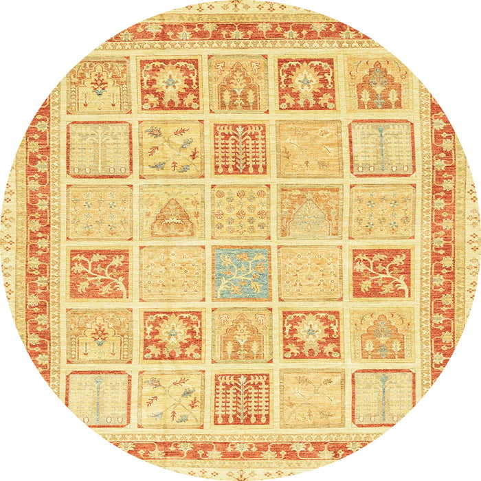 Round Abstract Mustard Yellow Modern Rug, abs3488