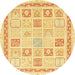 Round Abstract Mustard Yellow Modern Rug, abs3488