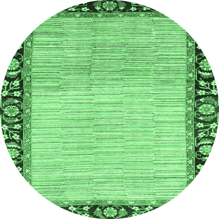 Round Machine Washable Abstract Emerald Green Modern Area Rugs, wshabs3489emgrn