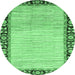 Round Machine Washable Abstract Emerald Green Modern Area Rugs, wshabs3489emgrn