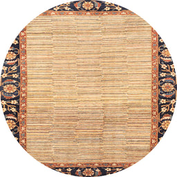 Round Machine Washable Abstract Yellow Rug, wshabs3489