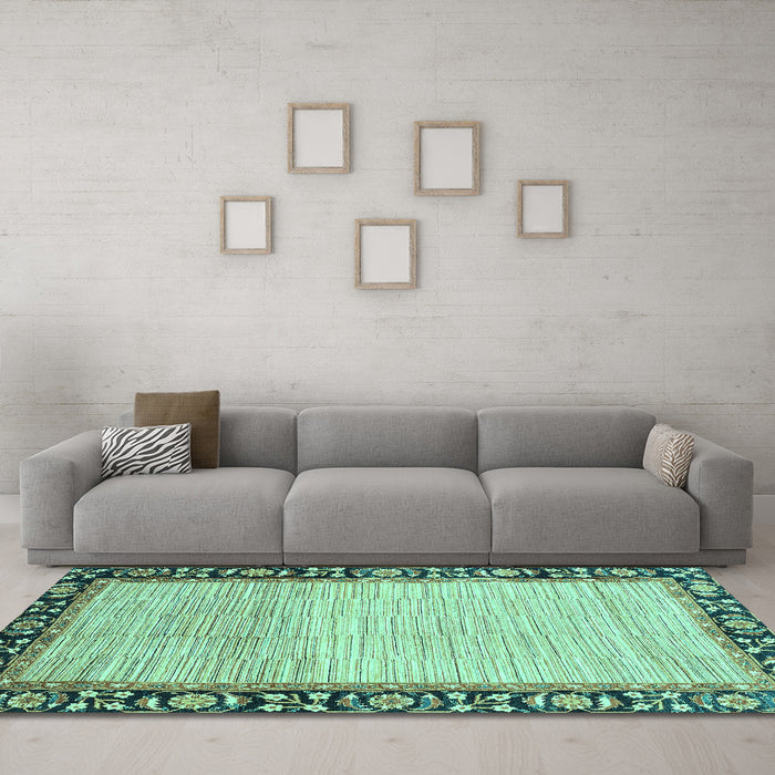 Machine Washable Abstract Turquoise Modern Area Rugs in a Living Room,, wshabs3489turq