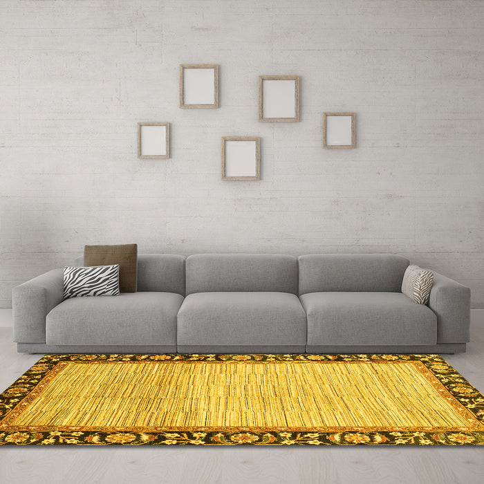 Machine Washable Abstract Yellow Modern Rug in a Living Room, wshabs3489yw