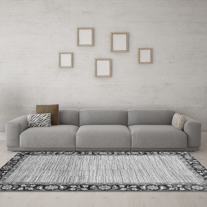 Machine Washable Abstract Gray Modern Rug in a Living Room,, wshabs3489gry