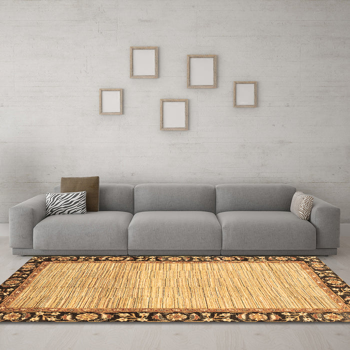 Machine Washable Abstract Brown Modern Rug in a Living Room,, wshabs3489brn