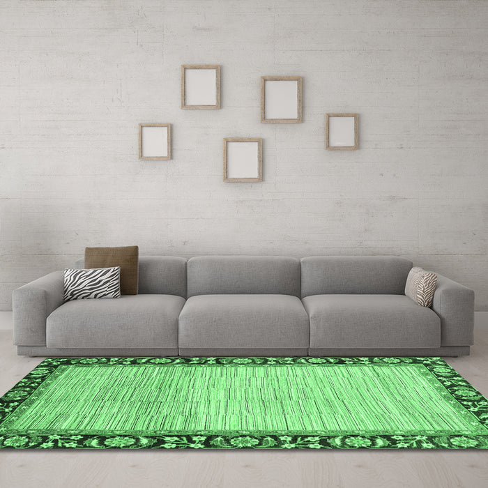 Machine Washable Abstract Emerald Green Modern Area Rugs in a Living Room,, wshabs3489emgrn