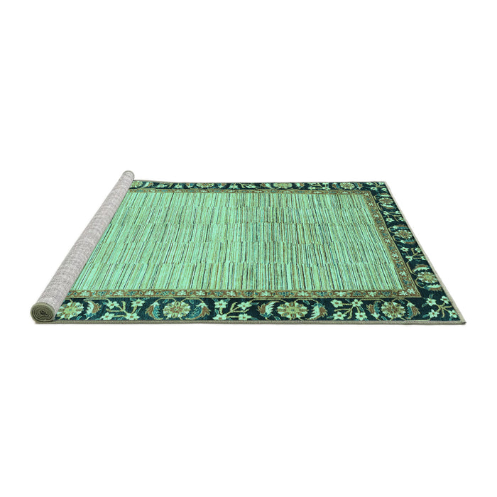 Sideview of Machine Washable Abstract Turquoise Modern Area Rugs, wshabs3489turq