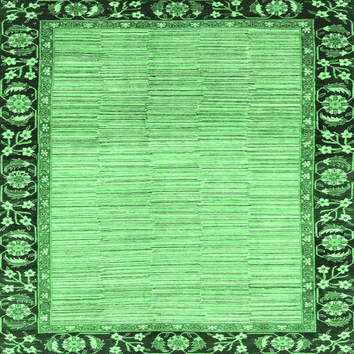 Square Machine Washable Abstract Emerald Green Modern Area Rugs, wshabs3489emgrn