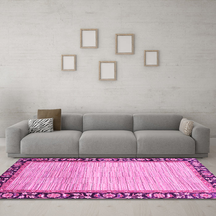 Machine Washable Abstract Pink Modern Rug in a Living Room, wshabs3489pnk