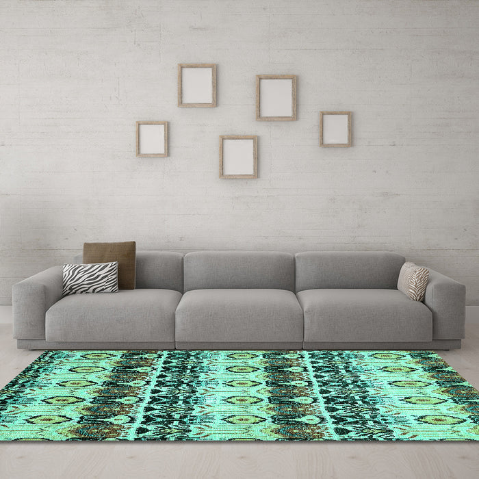 Machine Washable Abstract Turquoise Modern Area Rugs in a Living Room,, wshabs348turq