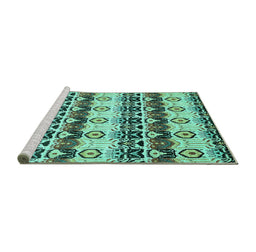 Sideview of Machine Washable Abstract Turquoise Modern Area Rugs, wshabs348turq