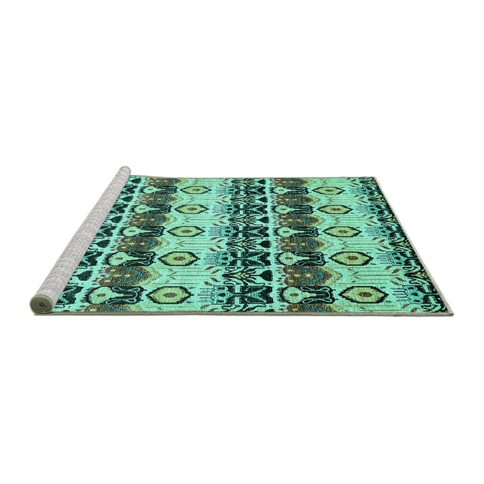 Sideview of Machine Washable Abstract Turquoise Modern Area Rugs, wshabs348turq