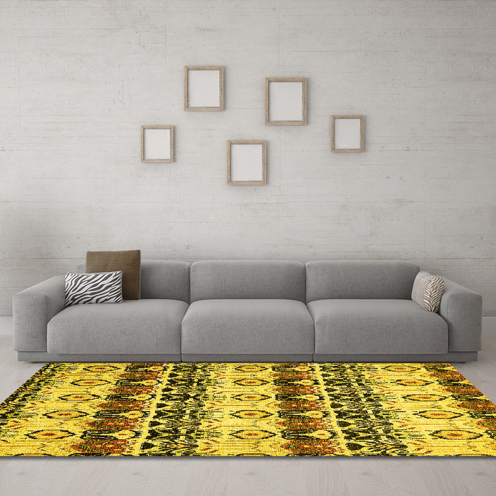 Machine Washable Abstract Yellow Modern Rug in a Living Room, wshabs348yw