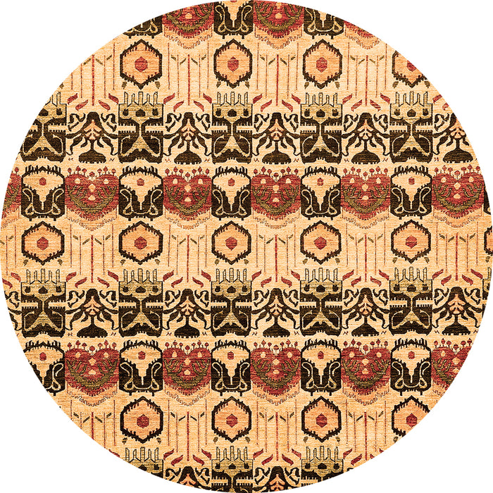 Round Machine Washable Abstract Orange Modern Area Rugs, wshabs348org