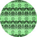 Round Machine Washable Abstract Emerald Green Modern Area Rugs, wshabs348emgrn