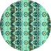 Round Machine Washable Abstract Turquoise Modern Area Rugs, wshabs348turq