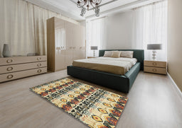 Abstract Brown Gold Modern Rug in a Bedroom, abs348
