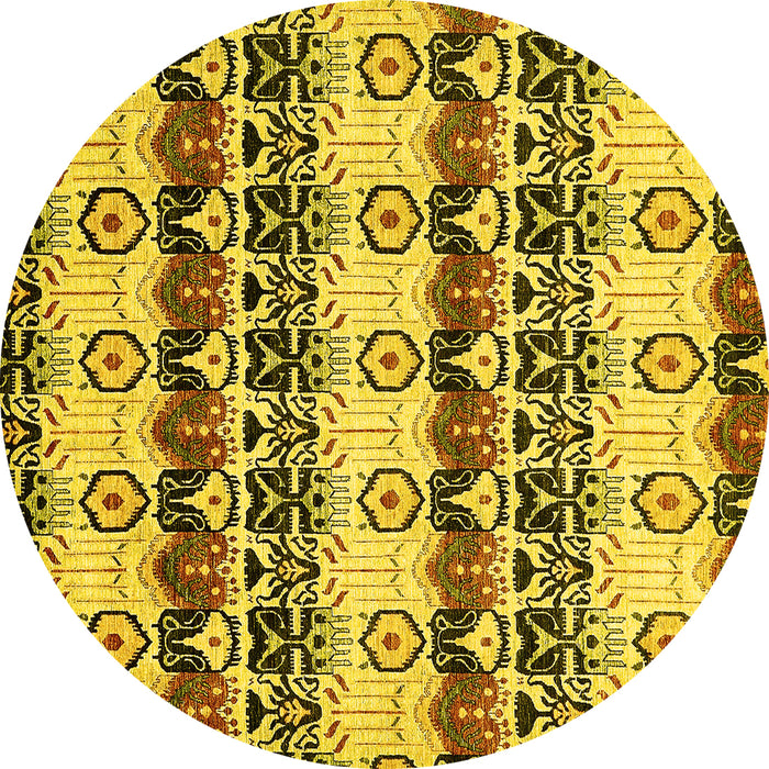Round Abstract Yellow Modern Rug, abs348yw