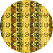 Round Abstract Yellow Modern Rug, abs348yw