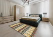 Machine Washable Abstract Brown Gold Rug in a Bedroom, wshabs348