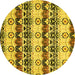 Round Machine Washable Abstract Yellow Modern Rug, wshabs348yw