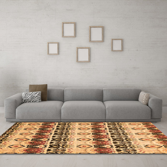 Machine Washable Abstract Orange Modern Area Rugs in a Living Room, wshabs348org