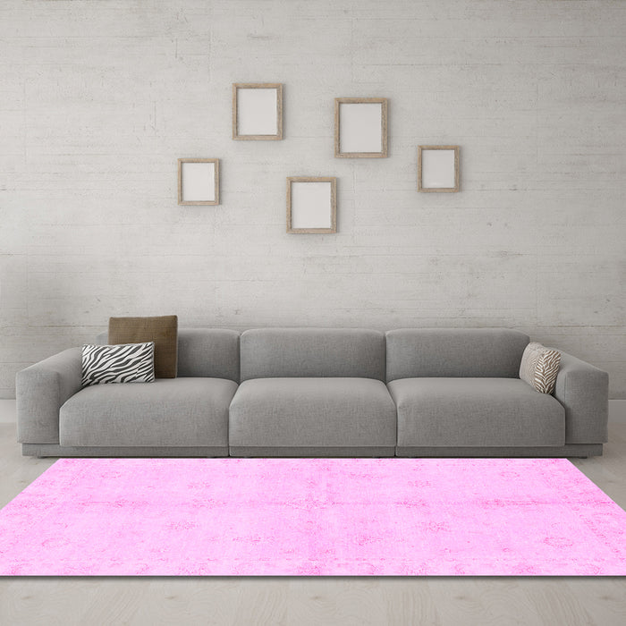 Machine Washable Abstract Pink Modern Rug in a Living Room, wshabs3491pnk
