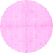 Round Machine Washable Abstract Pink Modern Rug, wshabs3491pnk