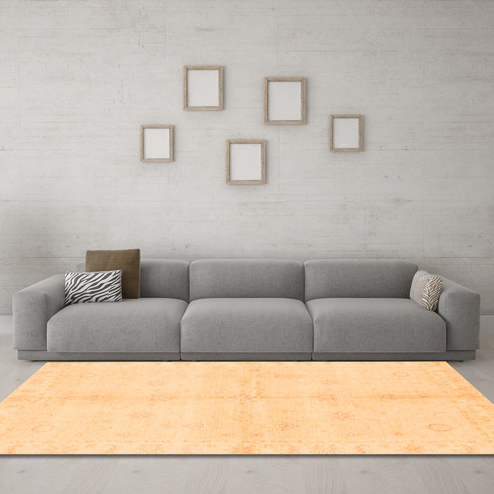 Machine Washable Abstract Orange Modern Area Rugs in a Living Room, wshabs3491org