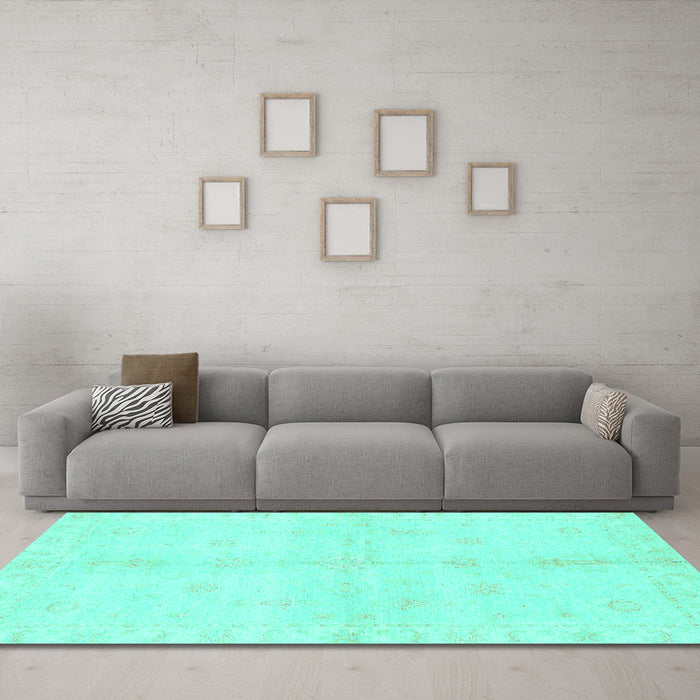 Machine Washable Abstract Turquoise Modern Area Rugs in a Living Room,, wshabs3491turq