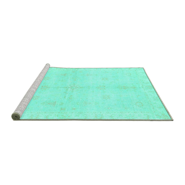 Sideview of Machine Washable Abstract Turquoise Modern Area Rugs, wshabs3491turq