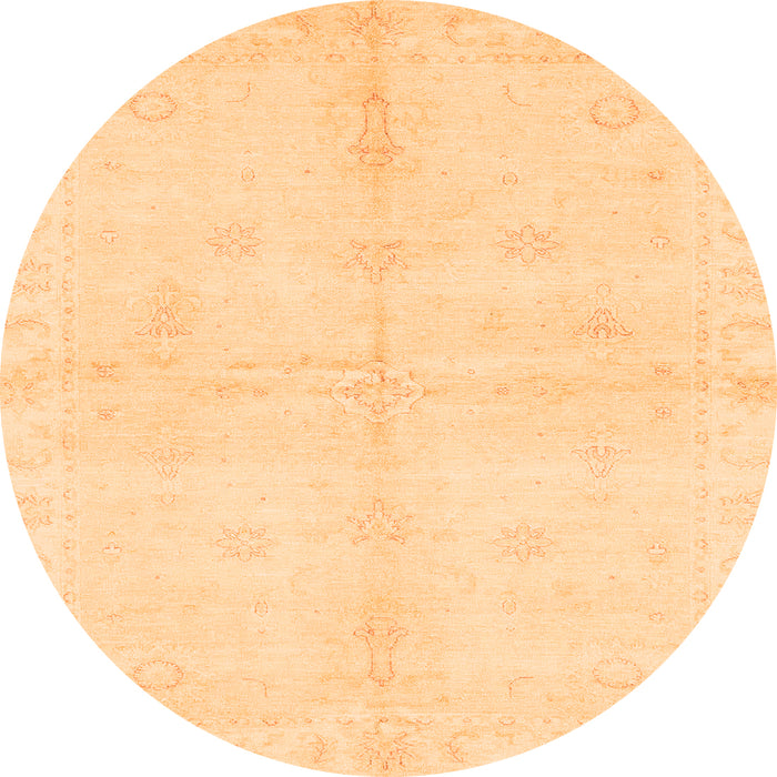 Round Machine Washable Abstract Orange Modern Area Rugs, wshabs3491org